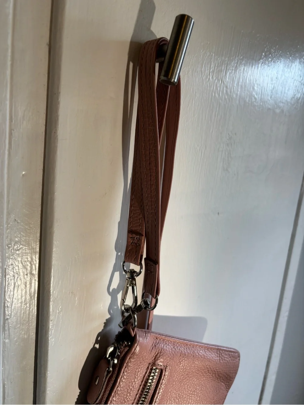 Crossbody Leather Wristlet in Dusty Rose - Women's Crossbody Bag